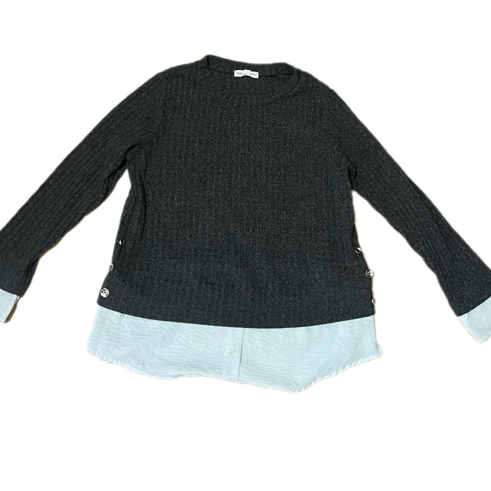 Women's Black Sweater with Light Blue Hem